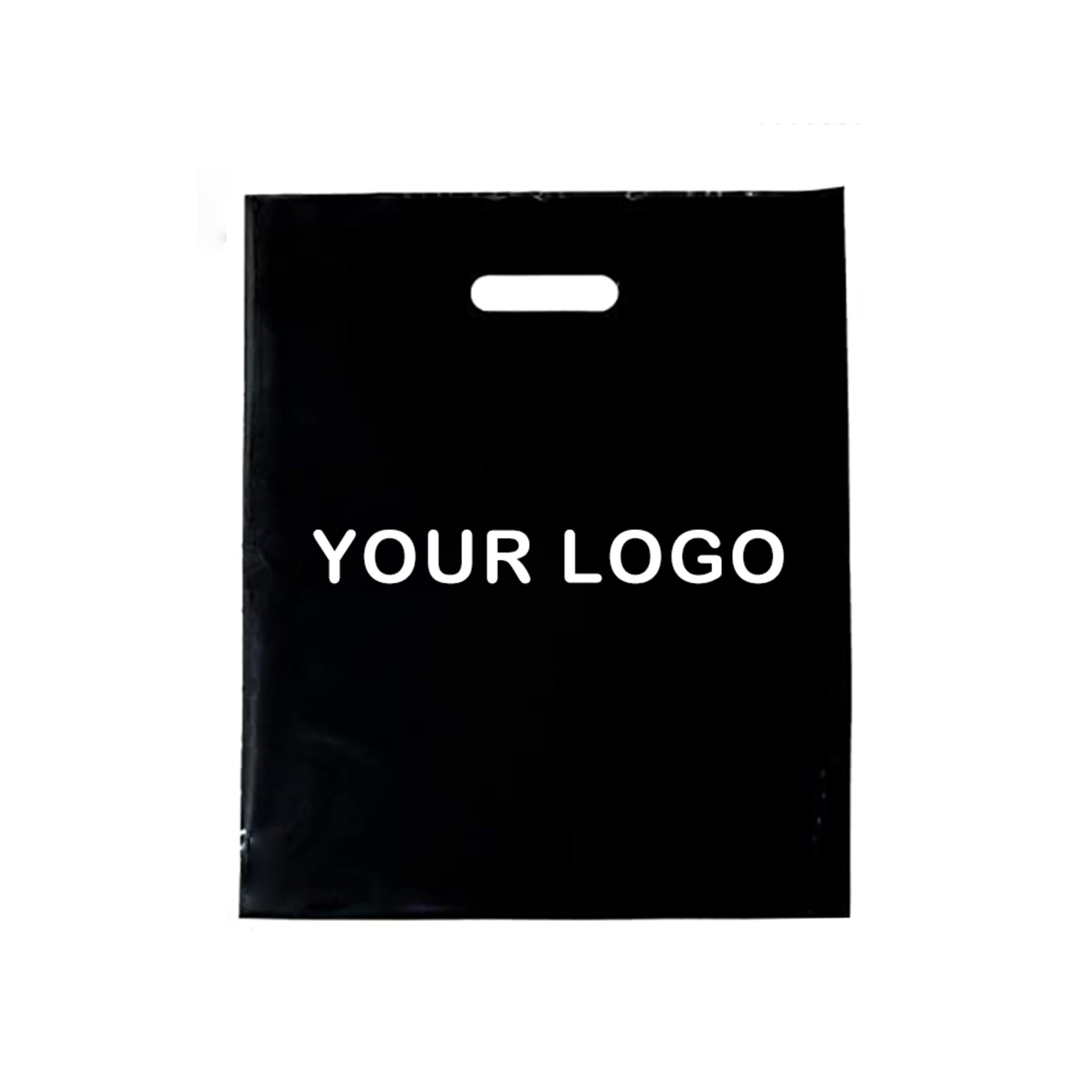 Saco plástico branco preto com logotipo personalizado